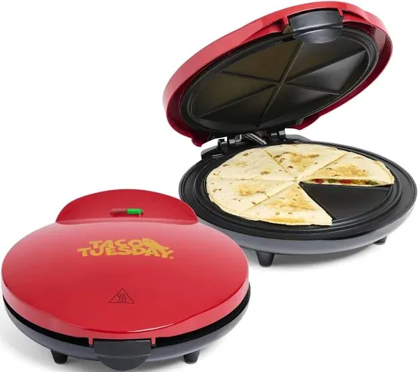 Taco Tuesday TCTEQM8RD 6-Wedge Electric Quesadilla Maker with Extra Stuffing Latch