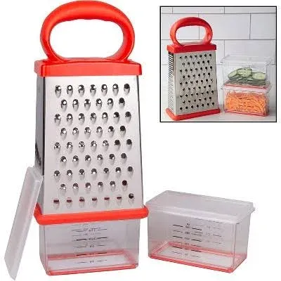 Box Cheese Grater W 2 Attachable Storage Containers- 4-Sided Stainless Steel Sli