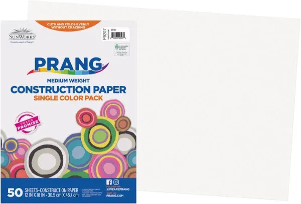 SunWorks 9207 Construction Paper- 58 lbs.- 12 x 18- White- 50 Sheets/Pack