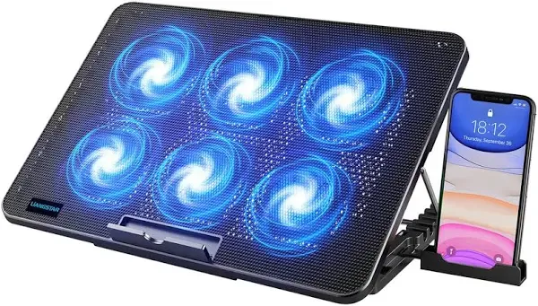 LIANGSTAR Laptop Cooling Pad, Cooler with 6 Quiet Fans Black W/Blue LED LIGHTING