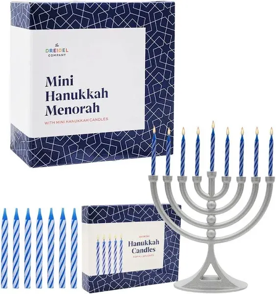 The Dreidel Company Classic Hanukkah Mini Menorah with Birthday Chanukah Candles