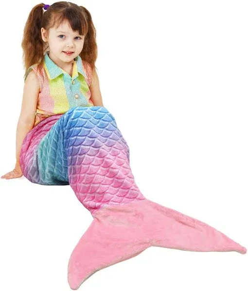 Mermaid Tail Blanket Plush Flannel Sleeping  Blanket for Kids Boys Girls