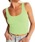 Artfish Women&#039;s Scoop Neck Sleeveless Knit Ribbed Fitted Casual Crop Tank Top