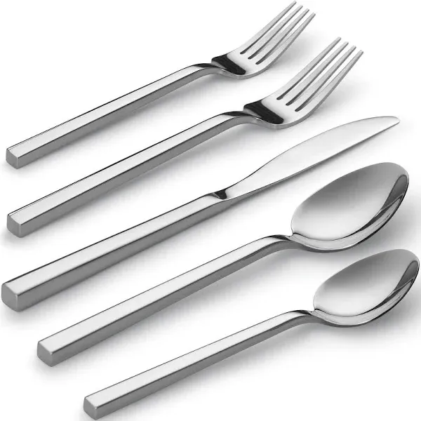 Alata Cube 20-Piece Forged Stainless Steel Flatware Set Cutlery Set,Silverware Set Service for 4,Mirror Finish,Dishwasher Safe