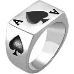 JAJAFOOK Mens Womens Stainless Steel Ring Poker Spade Ace Silver Black Sizes 614