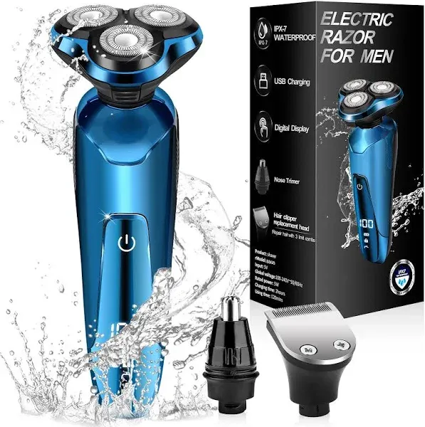 Electric Razor for Men, Electric Shavers for Men Face, Rechargeable 3D Rotary for Shaving with Nose Trimmer Face Cleaning Brush Head Shavers, Wet/Dry/Waterproof Mens Razor Gifts for Men