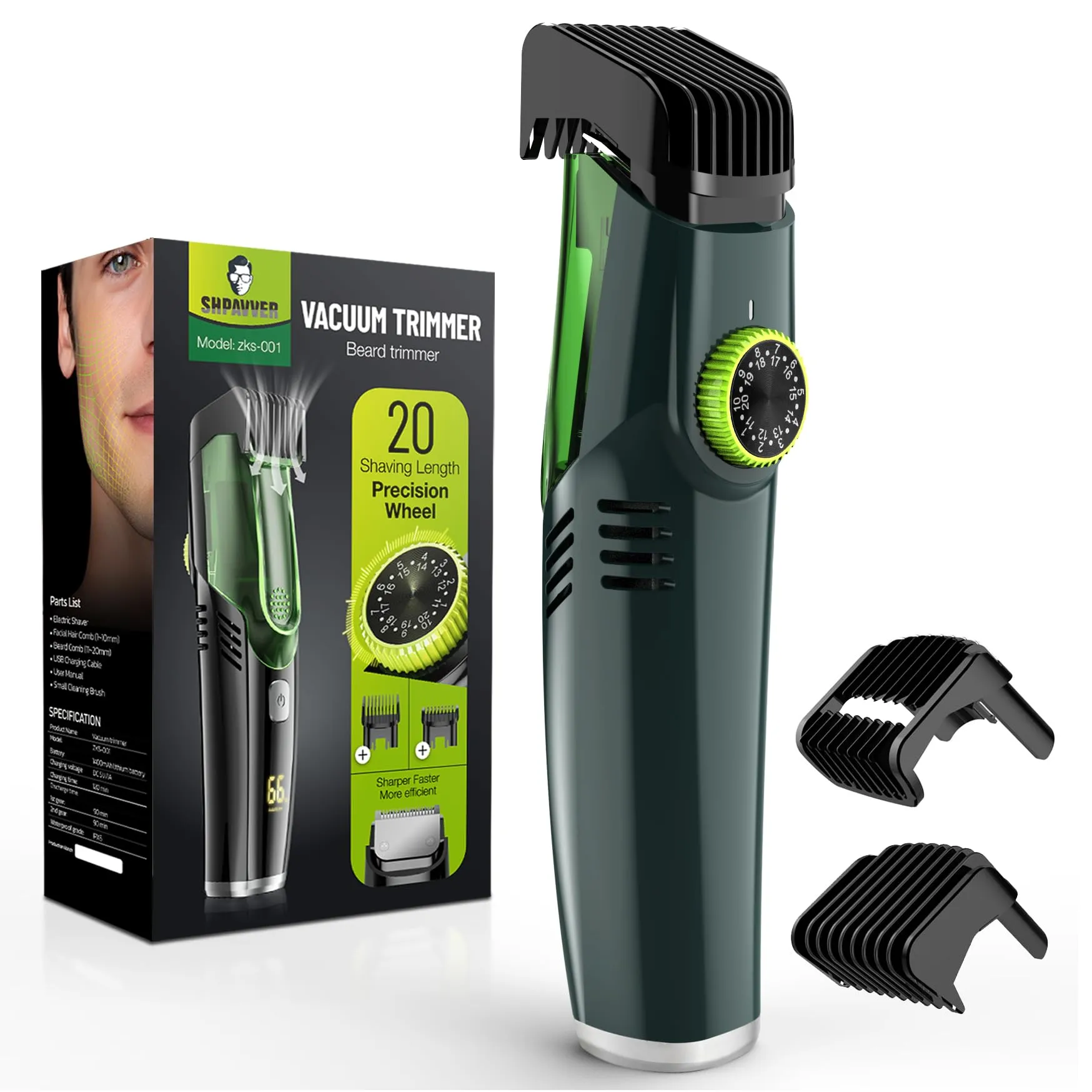 Vacuum Beard Trimmer for Men Mustache Trimmer with 20 Length and Styles Adjus...