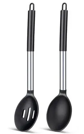 Pack of 2 Large Silicone Cooking Spoons,Non Stick Solid Basting Spoon,Heat-Res<wbr/>is