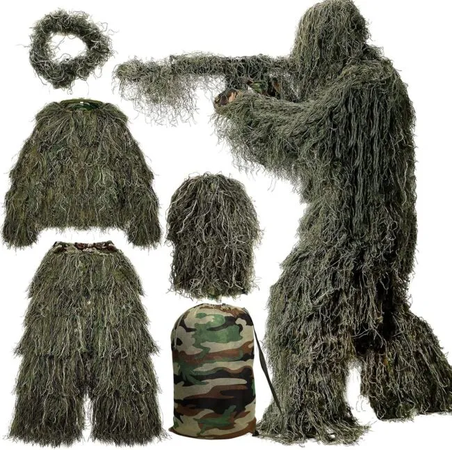 MOPHOTO 5 in 1 Ghillie Suit, 3D Camouflage Hunting Apparel Including Jacket, ...