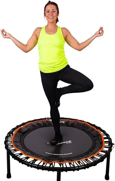 FIT Bounce PRO USA Bungee Rebounder | Assembled | Half Folding | Silent & Beautifully Designed Pro Indoor Mini Trampoline for Adults & Kids | DVD & Online Workouts,Storage Bag & Bounce Counter