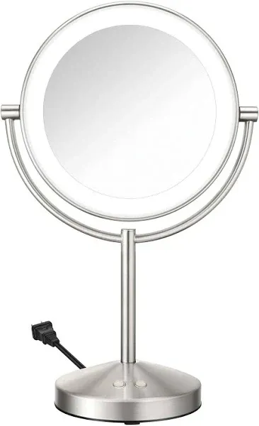 Conair Lighted Makeup Mirror, LED Vanity Mirror, 1X/10x Magnifying Mirror, Corded in Brushed Brass Finish