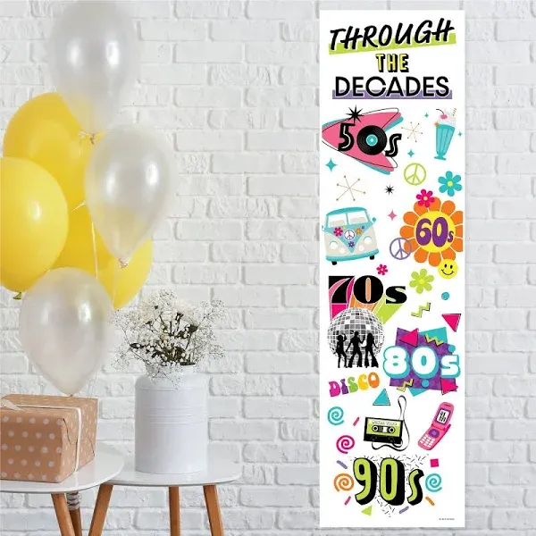 Big Dot of Happiness Through the Decades - 50s, 60s, 70s, 80s, and 90s Party Front Door Decoration - Vertical Banner