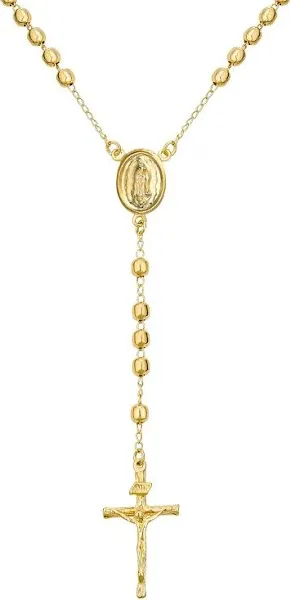 Virgin Mary Catholic Rosary Round Ball Beads Gold Plated Necklace