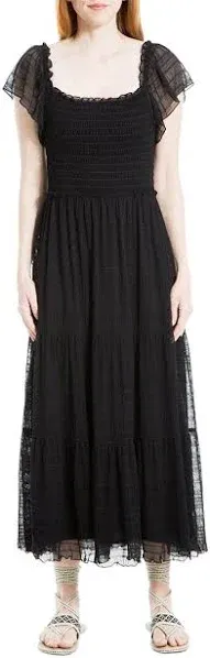 Max Studio Women's Mesh Flutter Sleeve Smocked Midi Dress