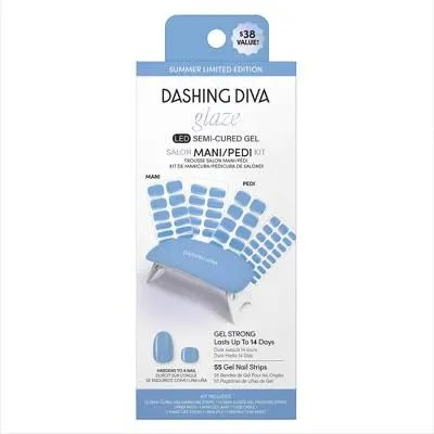 Dashing Diva Glaze Mani Pedi Kit​ - The Bitesize Blue Glaze - Comes with LED Nail Lamp - Long Lasting, Semicured Gel Nail Strips for Toes & Hands