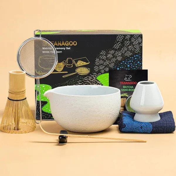 TEANAGOO matcha tea set, japanese tea set, matcha bowl, bamboo matcha whisk, spoon, sieve, matcha whisk holder, matcha whisk stand, matcha whisk set, MSB-1 matcha whisk set,