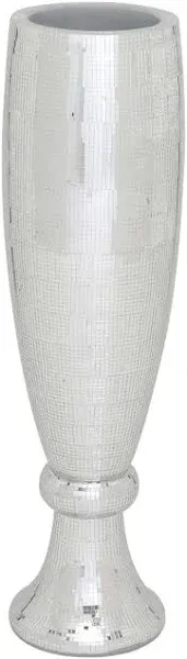 Decmode Polystone Mirror Mosaic Vase, Silver