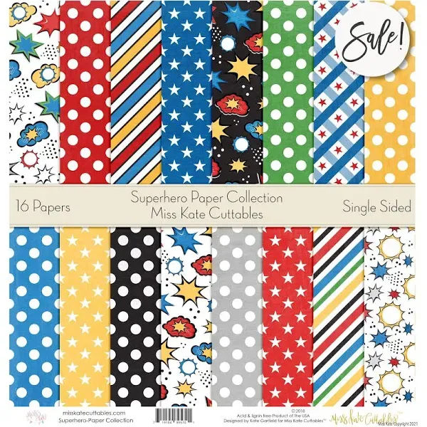 Miss Kate Cuttables Superhero Scrapbook Paper Pack