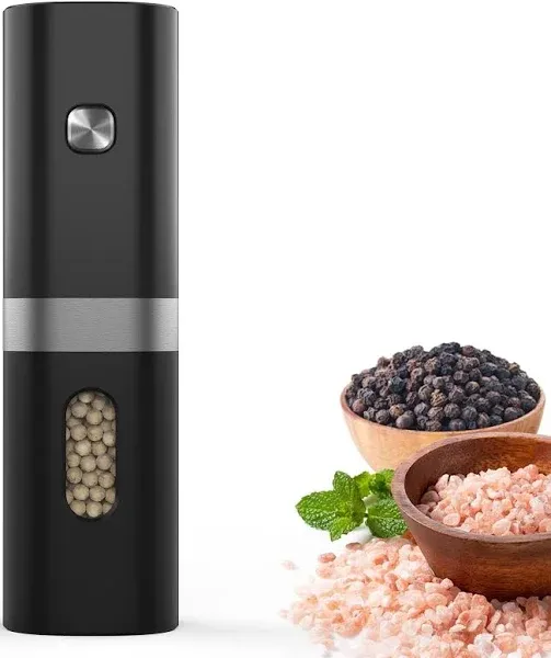 Syaws Electric Pepper and Salt Grinder 1 Pack,Battery Powered Pepper Grinders,Automatic Pepper Mill with LED Light,Adjustable Coarseness One-Hand Operation(Single Black-Battery Operated)