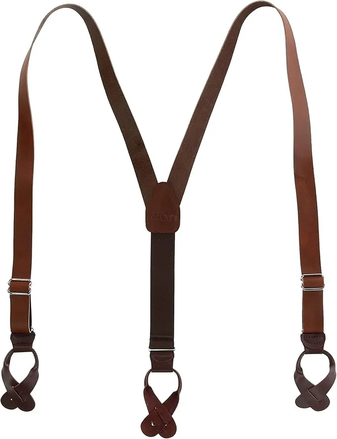 CTM Men's Coated Leather Button-End 1 Inch Suspenders