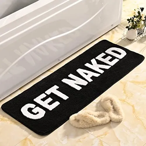 QJHOMO Get Naked Bath Mat Cute Black and White Bathroom Rugs Funny Non Slip Bathtub Decor Mats Super Absorbent Floor Carpet Machine Washable Bahtmat for Tub, Shower, Bedroom (16x24 inch)