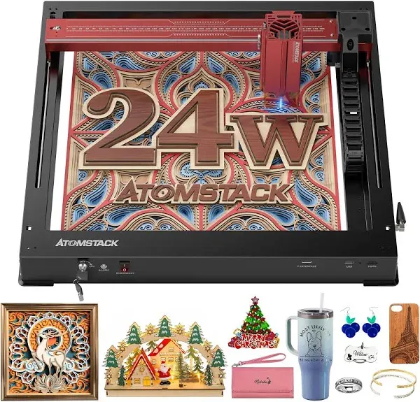 ATOMSTACK Pro Series Laser Engraver, Unibody Laser Cutter and Engraving Machine, 600mm/s High Speed Laser Engraver for Wood and Metal, Acrylic, Glass, etc.(24W-A24 Pro)