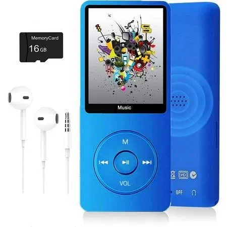 MP3 Player, Music Player with 16GB Micro SD Card, Build-in Speaker/Photo/Video Play/FM Radio/Voice Recorder/E-Book Reader, Supports up to 128GB