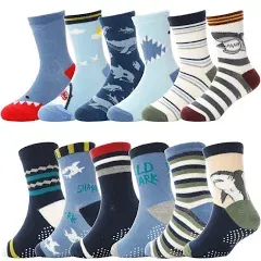 ANTSANG Baby Boys Grips Socks Kids Toddlers Infants Non Slip/Anti Skid Crew Cotton Socks