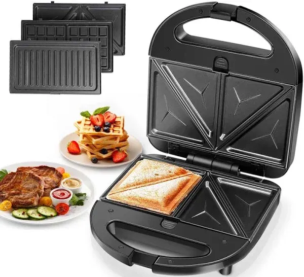 Sandwich Maker Panini Press Grill, 3 in 1 Waffle Maker with Removable Non-sti...