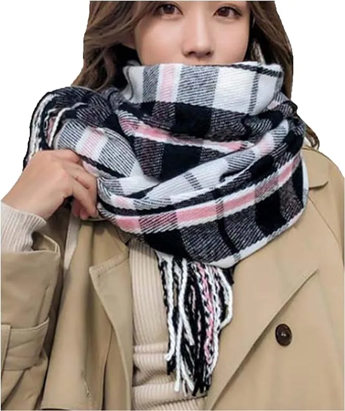 Wander Agio Women's Plaid Winter Knit Scarf