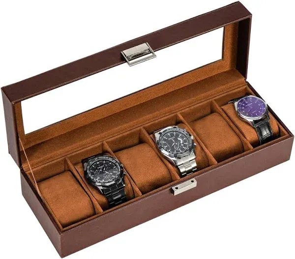 Watch Box for Men, 6 Slot Mens Watch Case, Watch Storage Watch Holder Organizer 