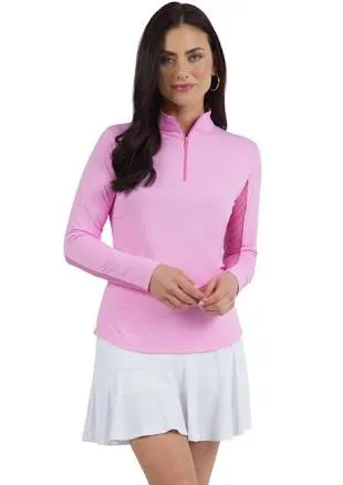 IBKUL Athleisure Wear Sun Protective UPF 50+ Icefil Cooling Tech Long Sleeve Mock Neck Top with Under Arm Mesh 80000 Watermelon Solid XXL