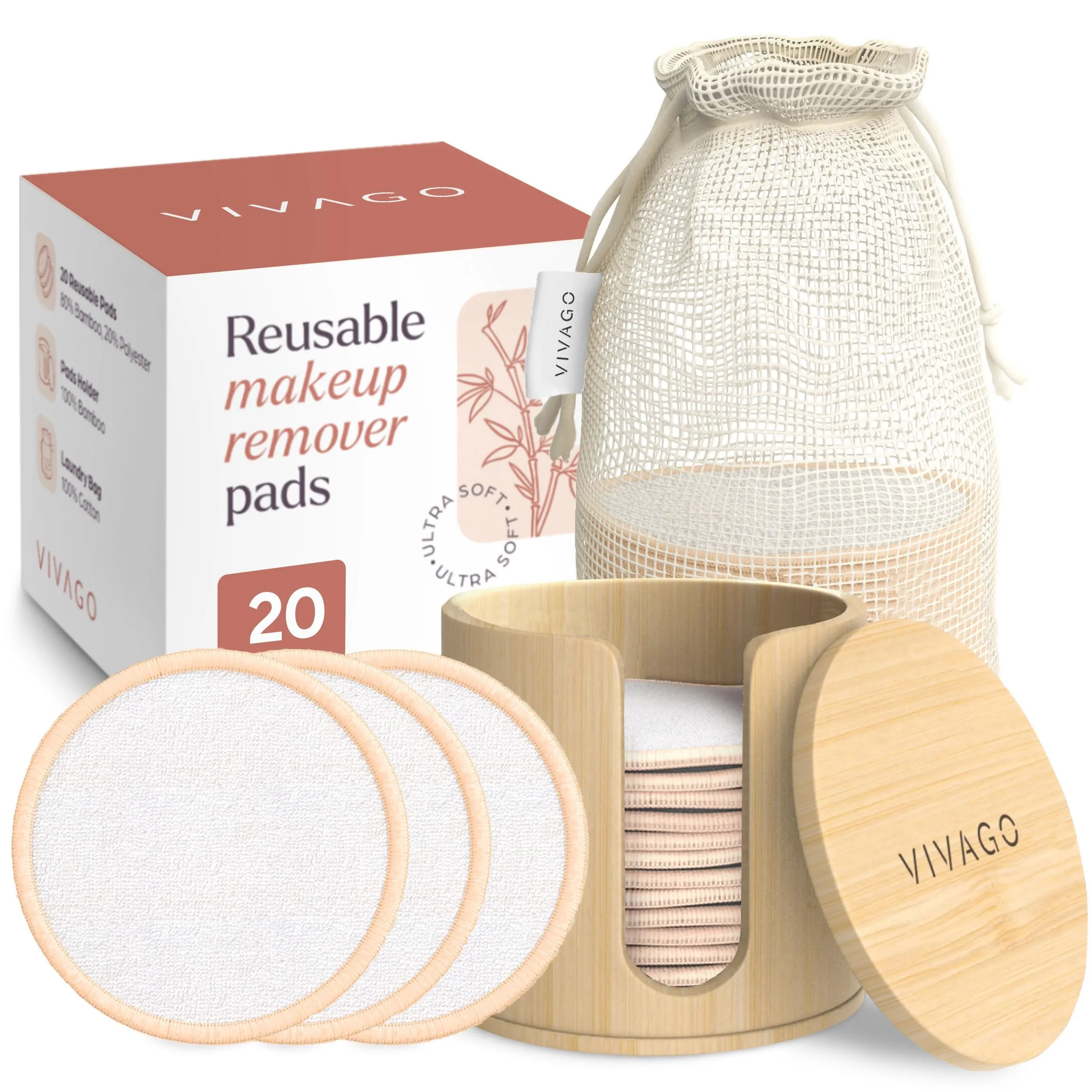 Reusable Cotton Rounds for Face - (20 Pack) Soft Reusable Makeup Remover Pads wi