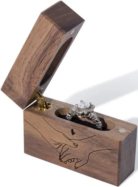 Wooden Engagement Ring Box Small Slim Flat Ring Case for Proposal,Weddi<wbr/>ng (Walnu