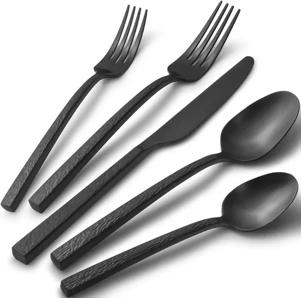 Ripple 20-Piece Black Silverware Set Stainless Steel Flatware Set Service f