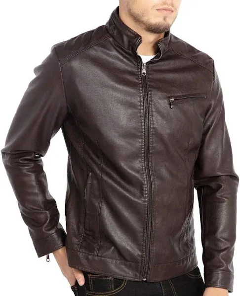 Men&#039;s Stand Collar Leather Jacket Motorcycle Lightweight Faux Leather Outwear