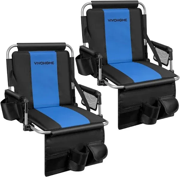 VIVOHOME Stadium Seats with Back Support and Cushion, 2 Pack Portable Bleacher Chairs with Cup Holder and Shoulder Strap