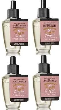 Bath and Body Works 4 Pack Aromatherapy Comfort Vanilla & Patchouli Wallflower Fragrance Refill 0.8 oz