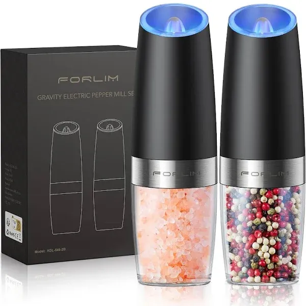 FORLIM Gravity Electric Salt and Pepper Grinder Set, Automatic Pepper Grinder...