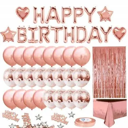 Rose Gold Happy Birthday Party Decorations for Women Girls,Happy Birthday Banner