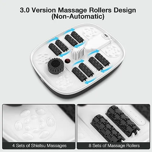 HOSPAN Collapsible Foot Spa with Heat, Bubble, Red Light, and Temperature Control, Foot Bath Massager with 8 Shiatsu Massage Rollers, Pedicure Foot