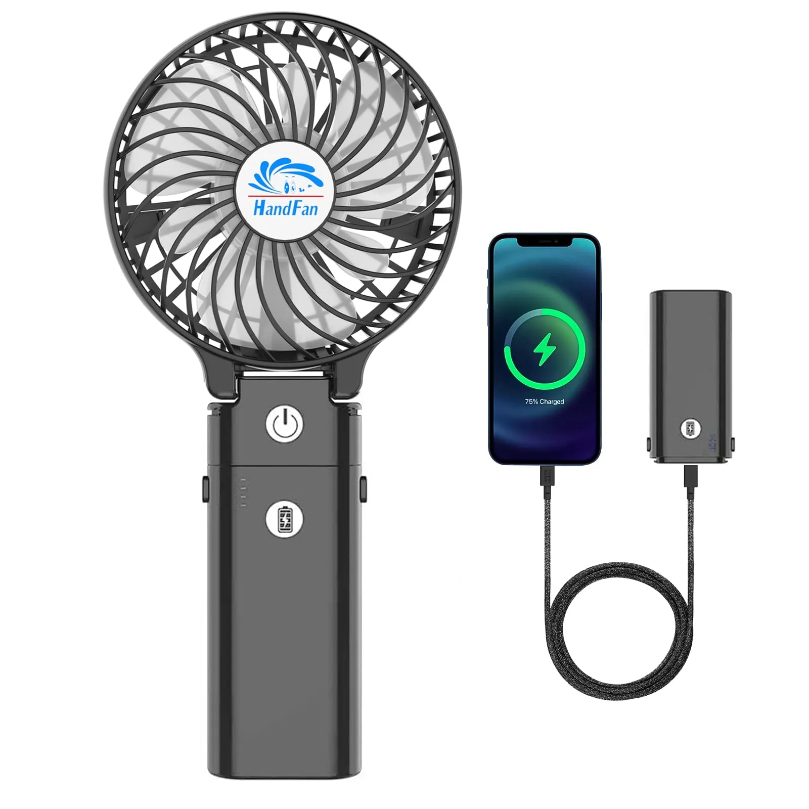 Handfan 2023 Upgraded 5200mAh Portable Handheld Fan Foldable Personal Fan Battery Operated Rechargeable Fan Detachable Handle