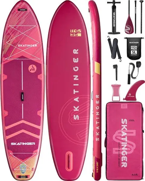 Skatinger 11'6×35" Super Wide Inflatable Stand Up Paddle Board Ultra Stable Wide SUP for 2+1 People/Family/Big Size w/Shoulder Strap