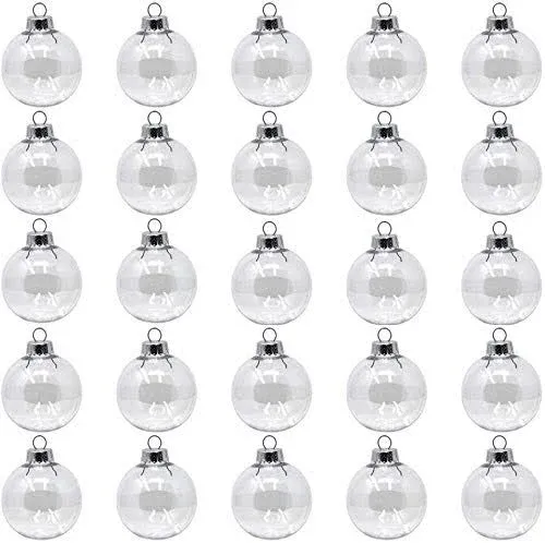 Creative Hobbies® - Bulk Value Pack of 25 pcs - 67mm (2-5/8 Inch) Round Clear Plastic Ball Ornaments - Great for Crafting DIY Christmas Ornaments