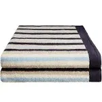 Superior Cotton 2-Piece Striped Bath Towel Set, Blue, Blue