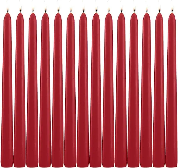 Helly 14 Pack Tall Red Taper Candles - 10 inch Red Dripless, Unscented Dinner Candle - Paraffin Wax with Cotton Wicks - 8 Hour Burn Time.