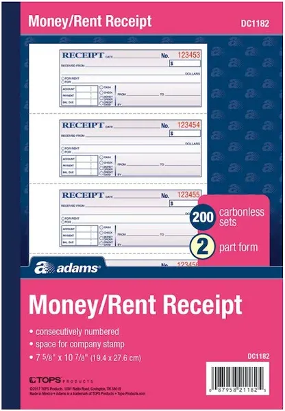 Adams Money/rent Receipt Book