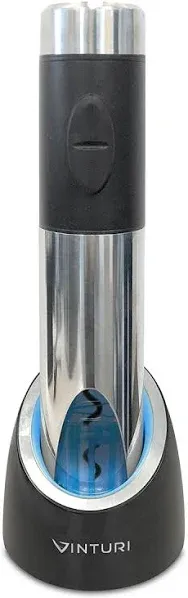 Rechargeable Wine Opener with Base and Foil Cutter, Silver