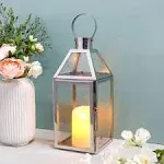 JHY design Decorative Lanterns 16inch High Stainless Steel Candle Lanterns with Tempered Glass for Indoor Outdoor