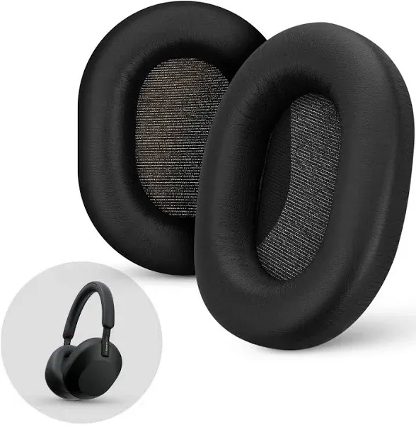 Replacement Earpads for Sony WH-1000XM5 Headphones - Soft Vegan Leather Cushions for Extra Comfort, Easy & Quick Installation, by Brainwavz (Black)